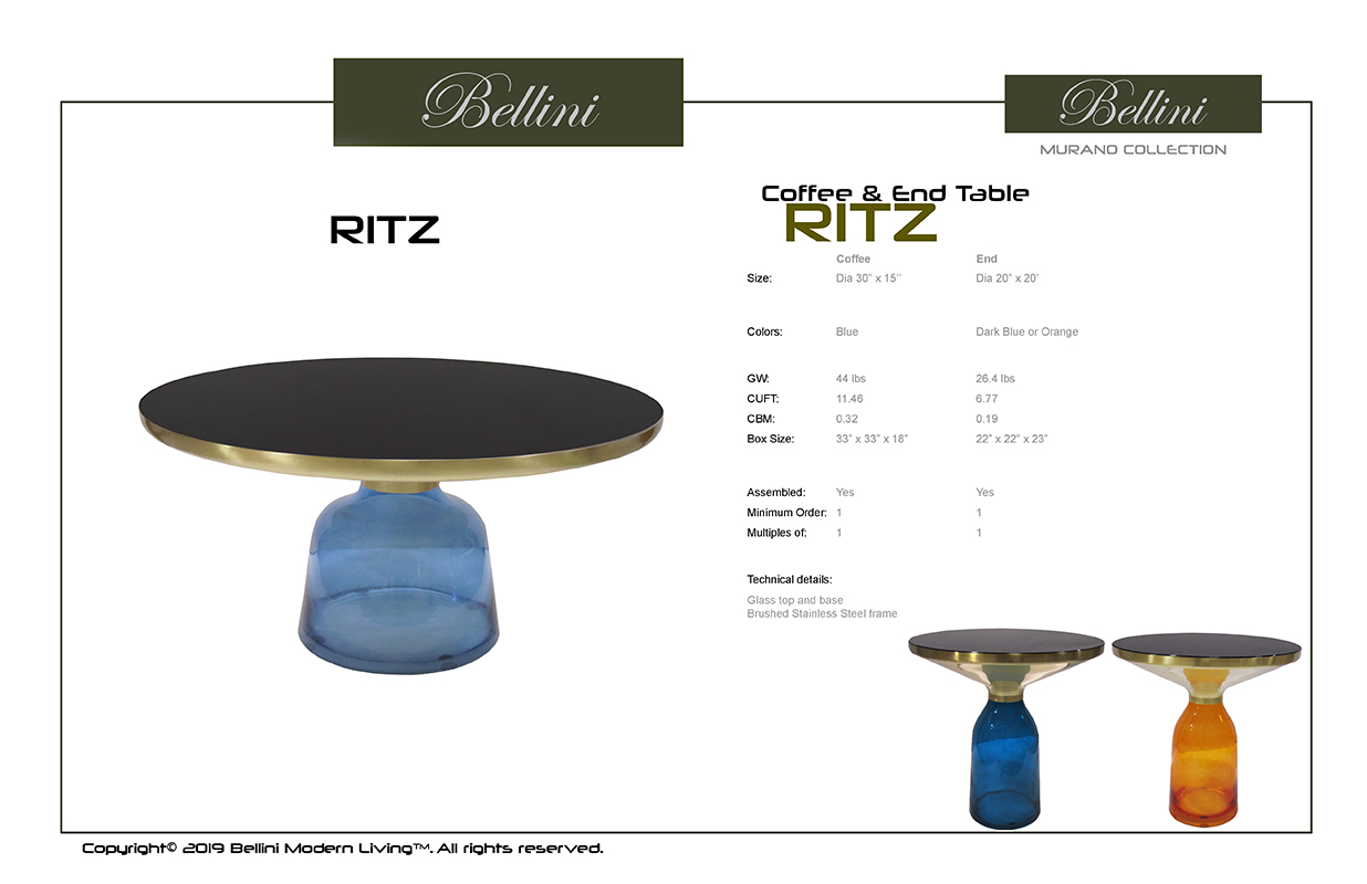 Bellini Modern Living Ritz End Table Dark Blue Base Ritz Et Dkb